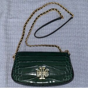 Tory Burch Britten Green (Norwood - 318) Embossed Crossbody Gold Hardware Bag